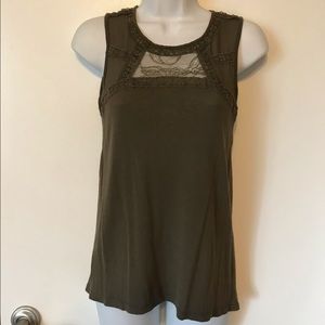 olive green tank top with lace front detail
